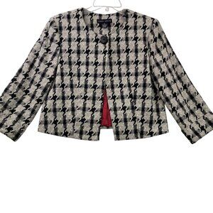 Larry Levine Womens Houndstooth Wool Blend Jacket Size 10 Black & White